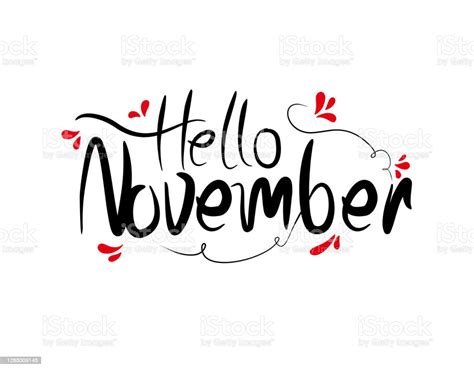 Hello November Lettering Text On White Background In Vector