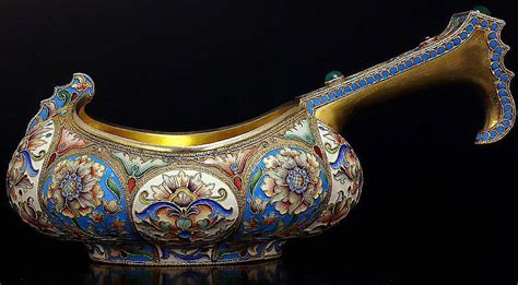 Massive Antique Russian Silver And Cloisonne Enamel Kovsh From
