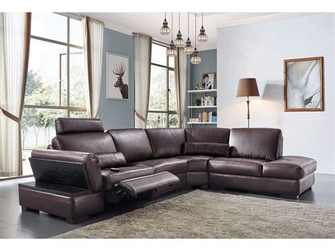 Modern Contemporary Genuine Leather Brown Sectionals Sectional Sofa