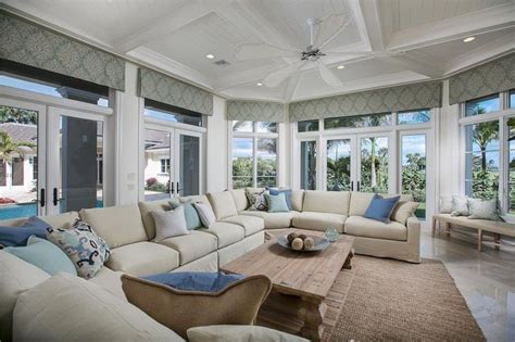 Bright Living Room With Cottage Style And Large Sectional Couch Coastal