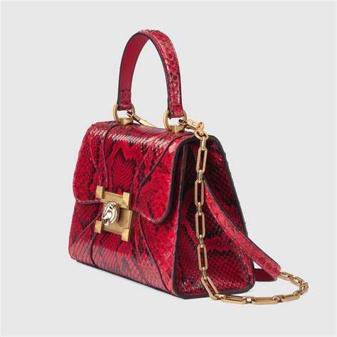 2018 Gucci Red Osiride Small Snakeskin Python Top Handle Bag Purse Made