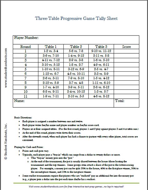 3 Tables 12 Players Free Printable Tally Score Sheets For Euchre
