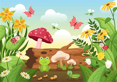 Beautiful Garden Cartoon Background Illustration With Scenery Nature Of