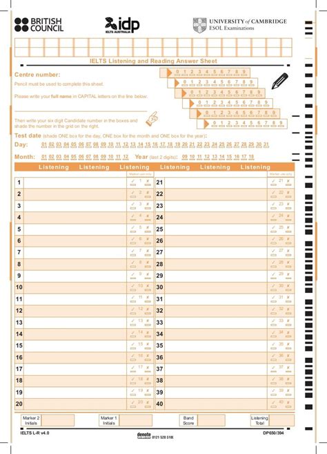 Ielts Listening Answer Sheet