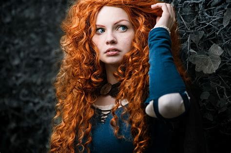 Hd Wallpaper Brave Selective Coloring Cosplay Curly Hair Blue Eyes