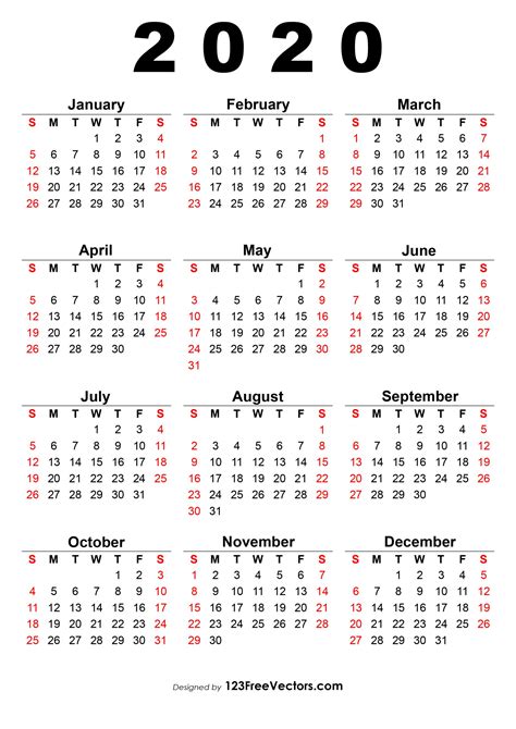 2020 Printable Calendar One Page Printable World Holiday