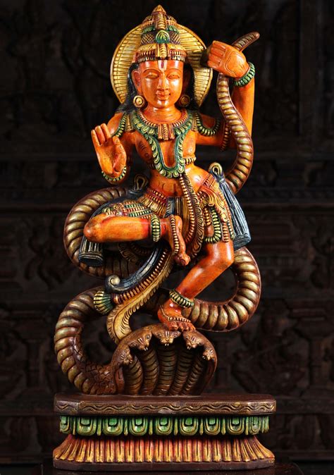 Sold Wood Krishna Dancing On Kalinga The Serpent 36 98w9ae Hindu