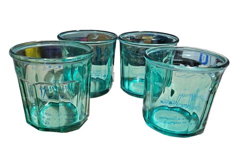 Vintage Luminarc 10 Panel 12 Oz Water Glasses Teal Made In France 375 4pc Lot Etsy