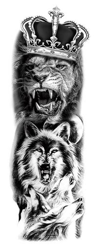 Full Sleeve Armleg Tattoo Lion Howling Wolves Tattoo For A Week
