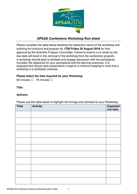 Conference Run Sheet | Templates at allbusinesstemplates.com
