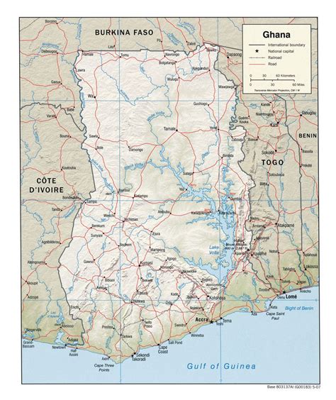 Detailed Political Map Of Ghana With Relief Roads Railroads And