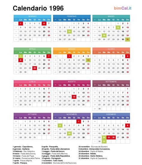 Calendário De 1996 Completo