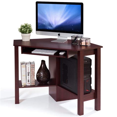 Tangkula Corner Desk Corner Computer Desk With Smooth Keyboard Tray