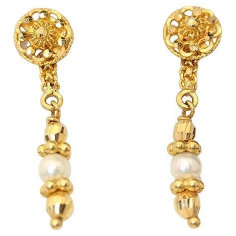 Vintage 22ct Gold And Pearl Ornate Drop Earrings For Sale At 1stdibs