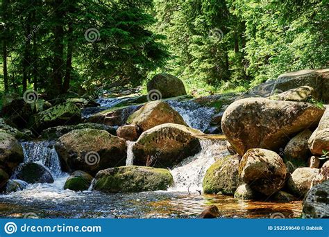 Fast Mountain River With Cascades In Karpacz Poland Stock Photo