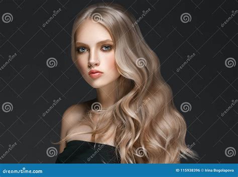 Beautiful Blonde Woman Beauty Model Girl With Perfect Makeup Over Black