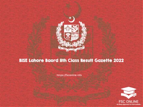 Bise Lahore Board 11th Class 1st Year Result Gazette 2022