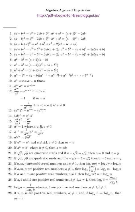 Mathematics Formula Sheet Amp Explanation Riset