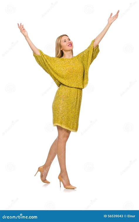 Pretty Tall Woman In Yellow Dress Isolated On The Stock Image Image