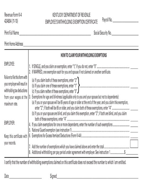 Revenue Form K 4 Fill Out And Sign Online Dochub