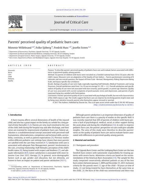 Pdf Parents Perceived Quality Of Pediatric Burn Care