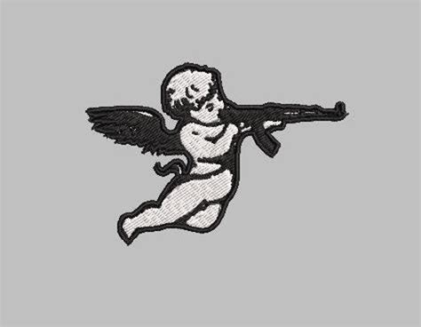12 Inch Angel With Gun Patch Iron On 12 Inch Baby Angel Etsy