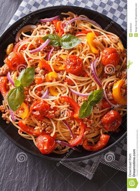 Italian Food Pasta With Vegetables Closeup Vertical Top