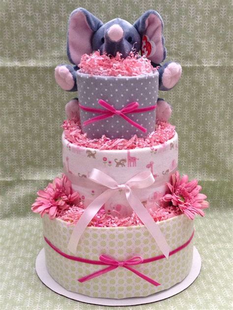 Pink Elephant Diaper Cake For Baby Shower Por Mrsheckeldiapercakes