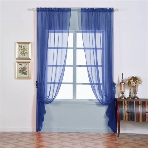 2 Pack 52x96 Royal Blue Sheer Organza Curtains With Rod Pocket