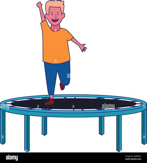 Happy Boy On Trampoline Playground Icon Stock Vector Image And Art Alamy