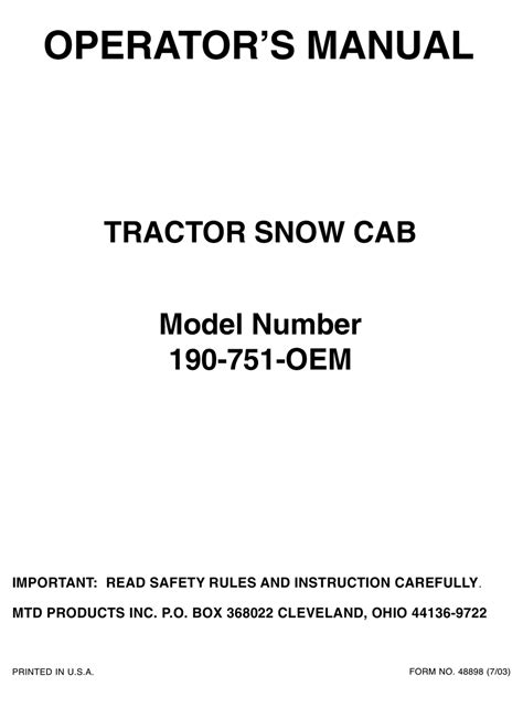 Mtd 190 751 Oem Operators Manual Pdf Download Manualslib