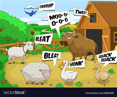 Farm Animals Talks Sound Cartoon Educational Vector Image