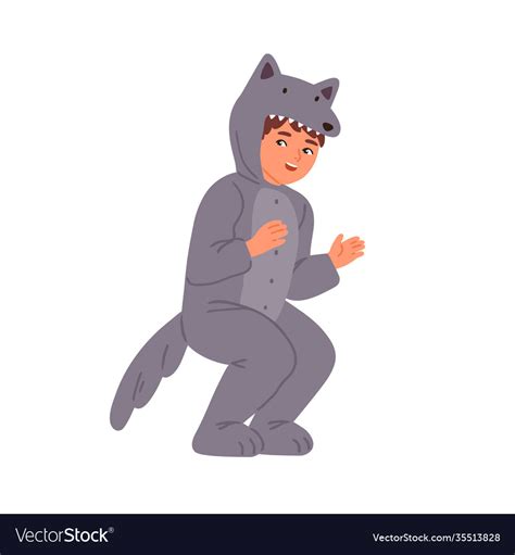 Funny Little Boy Wearing Wolf Costume At Childish Vector Image
