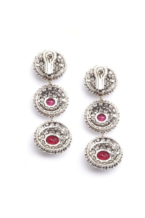 Important Burma Ruby Diamond Platinum Ear Pendants Eleuteri