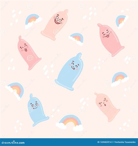 Cute Condoms With Funny Faces In Kawaii Style Stock Vector Illustration Of Mascot Icon 169465914