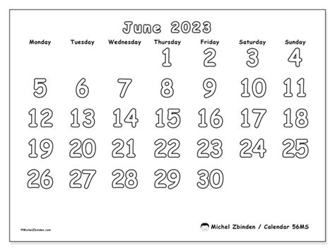June 2023 Printable Calendar “38ms” Michel Zbinden Us