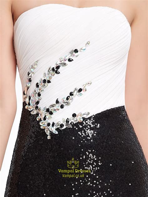 Black And White Strapless Sequin Sheath Prom Dress With And Beading Vampal Dresses