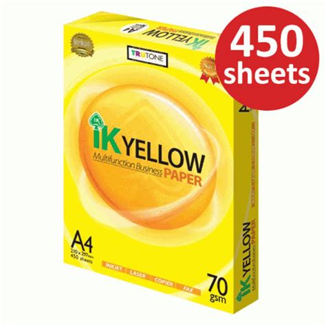 Sheet size:210mm x 297mm 8.5 x 11 inches. Ik Yellow paper copy paper A4 70gsm (70g/m²) - Buy A4 Copy ...