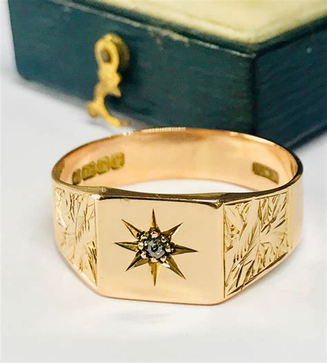 Fabulous Antique 18ct Gold Mens Diamond Signet Ring Hallmarked