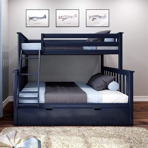 Max And Lily Twin Over Full Bunk Bed Trundle Solid Wood Blue