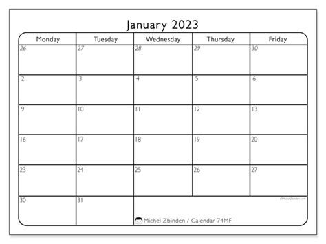 January 2023 Printable Calendar 74ss Michel Zbinden Uk