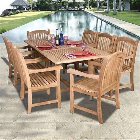 Outdoor wooden dining sets outdoor rattan dining sets outdoor plastic dining sets outdoor bar height dining sets picnic tables outdoor metal dining sets. Amazonia Mandalay 9 Piece Teak Wood Patio Dining Set