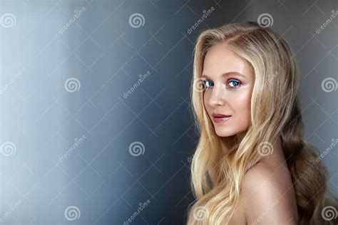 Beauty Portrait Of Nordic Natural Blonde Woman On Dark Background Stock Image Image Of Closeup