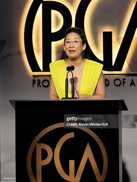 Sandra Oh Speaks Onstage During The 2023 Producers Guild Awards At