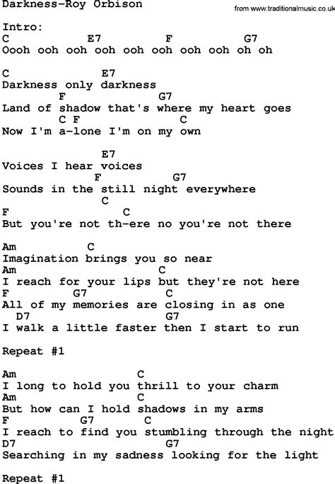 Country Music Darkness Roy Orbison Lyrics And Chords