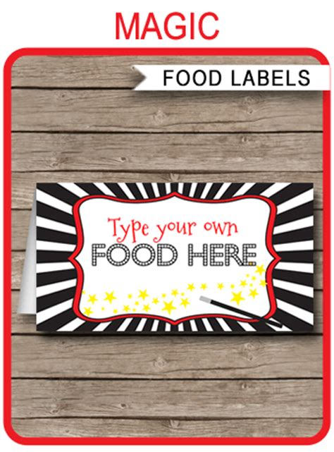 magic party food labels place cards magic theme