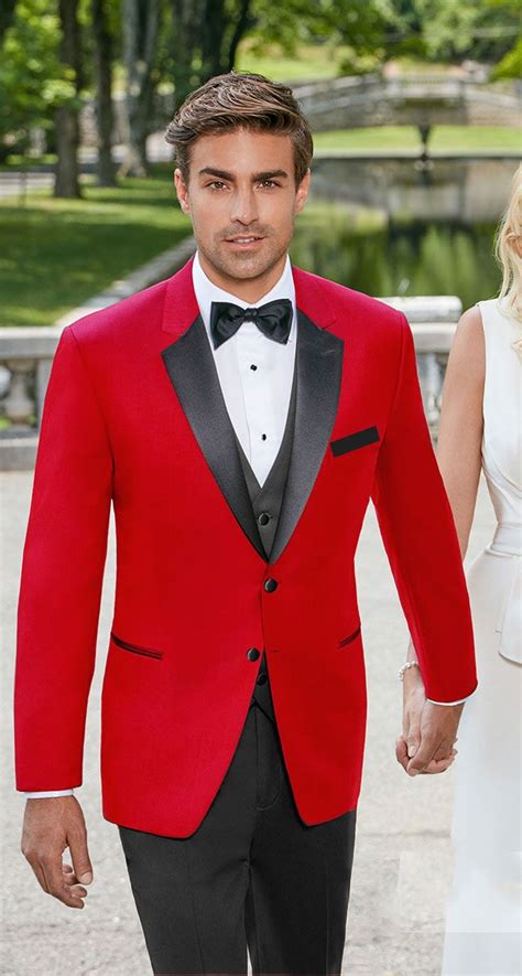Red Tuxedo With Black Lapel Two Button Notch Wedding Burgundy