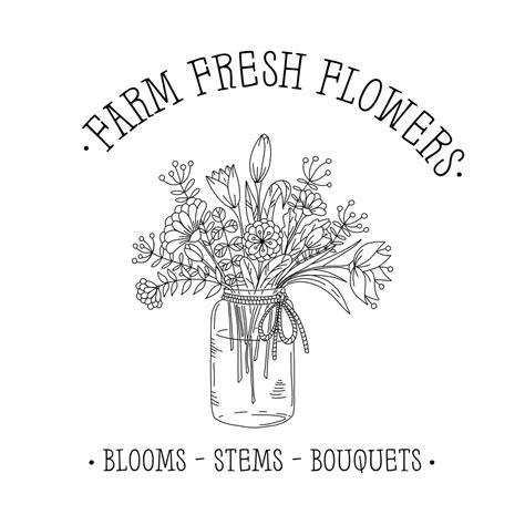 Farm Fresh Flowers With Vase Of Flowers Svg Png  Bundle Etsy