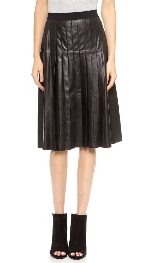 Vince Leather Pleated Skirt Black In Black Lyst