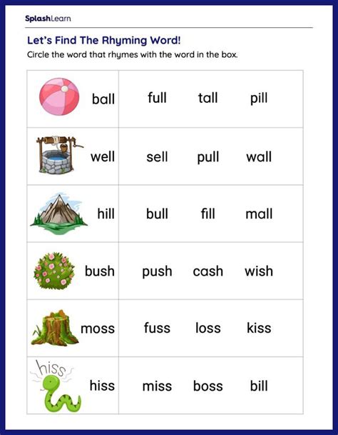 Rhyming Words Worksheets For Kindergarteners Online Splashlearn